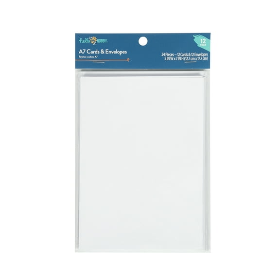 Hello Hobby A7 Blank All Occasion White Greeting Cards, with Envelopes 5" x 7" (12 Count)