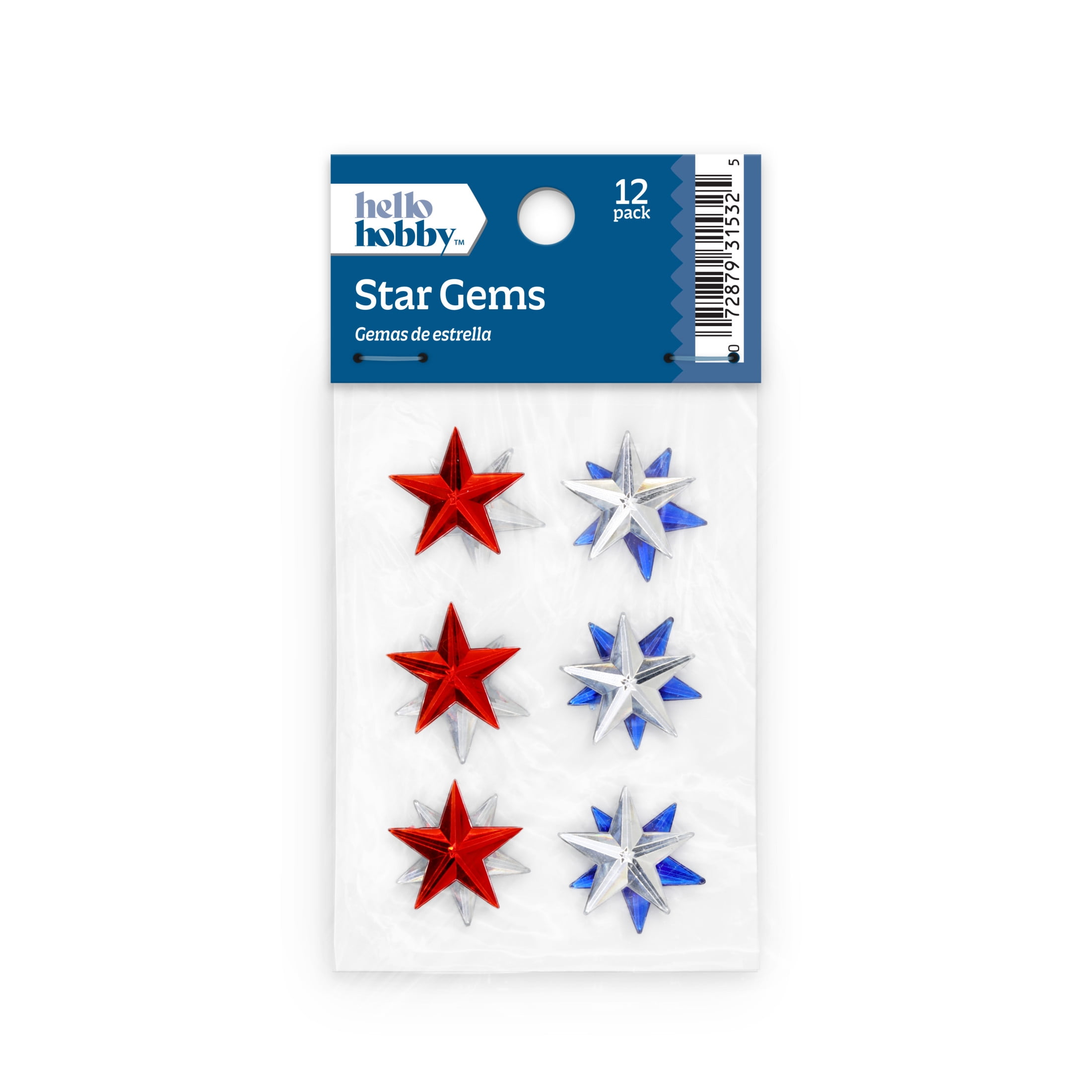 Hello Hobby Accessories Adhesive Stars Red White and Blue, 12 piece