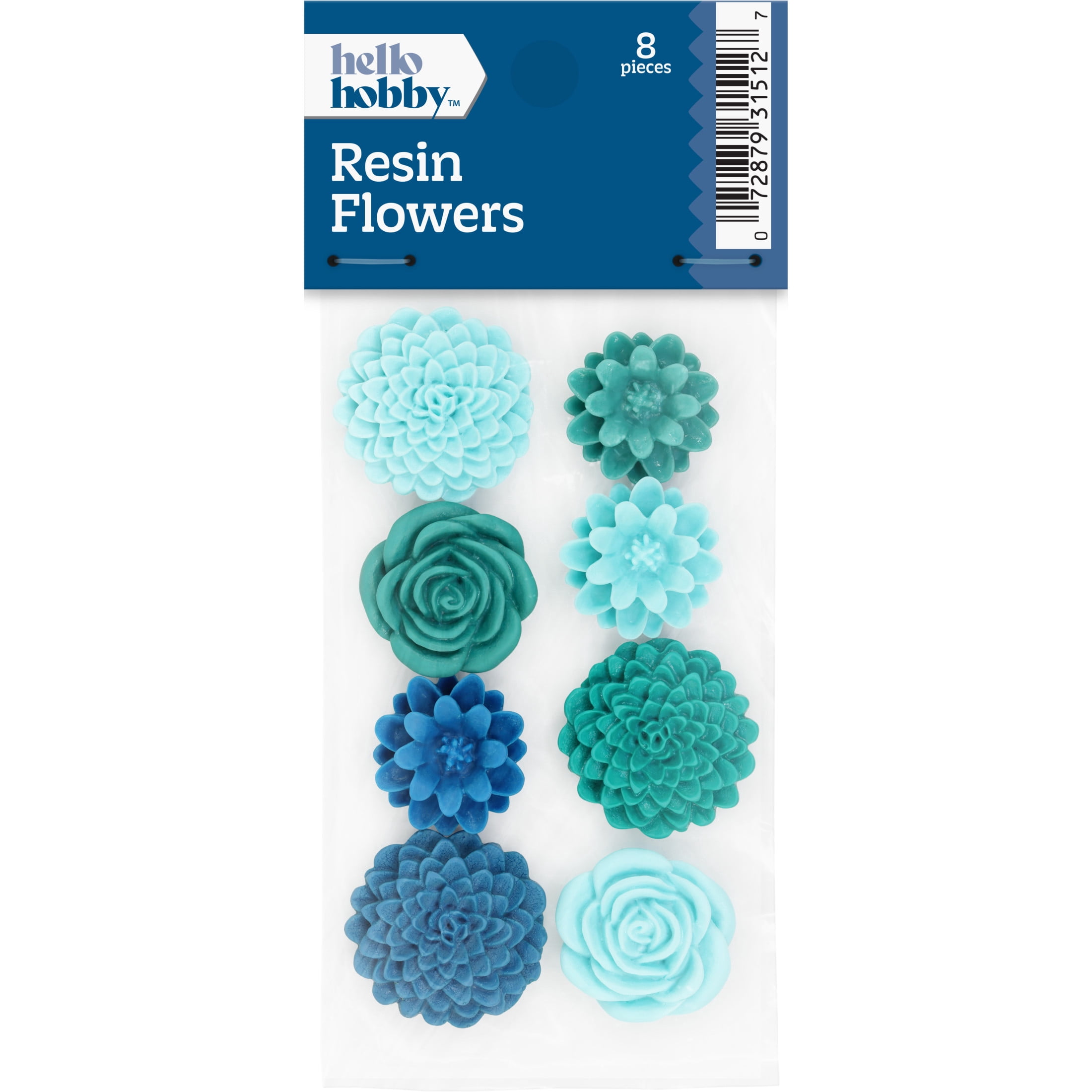 Hello Hobby Accessories Resin Flowers Teal, 8 piece