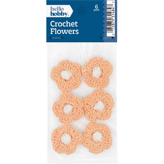 Hello Hobby Accessory Crochet Flowers, Peach, 6 piece