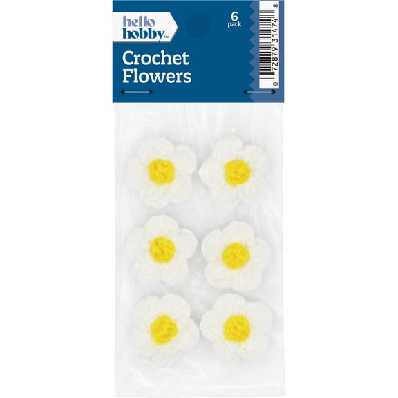 Hello Hobby Accessory Crochet Flowers, White, 6 Pieces