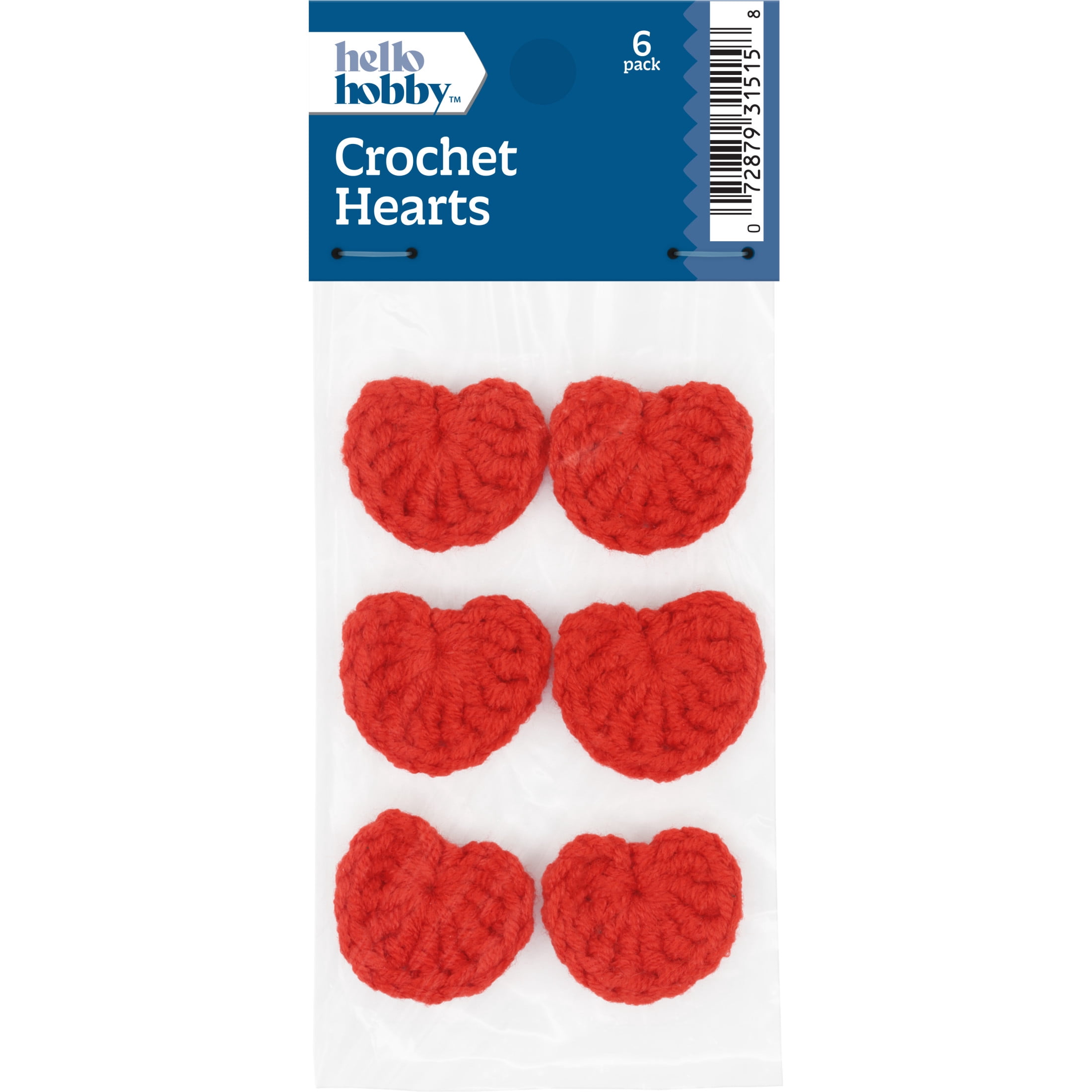 Hello Hobby Accessory Crochet Hearts, Red, 6 piece