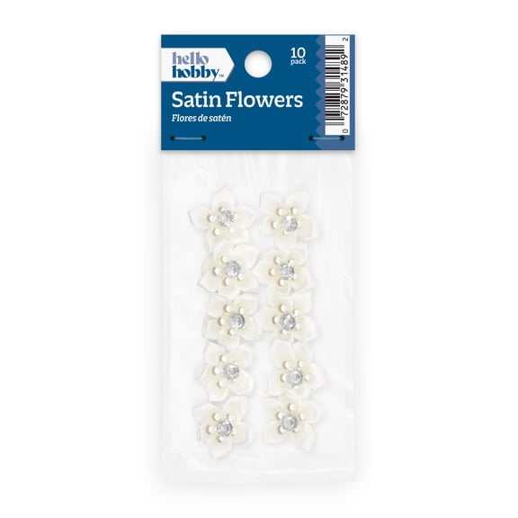 Hello Hobby Accessory Flowers with Gem, White, 10 piece