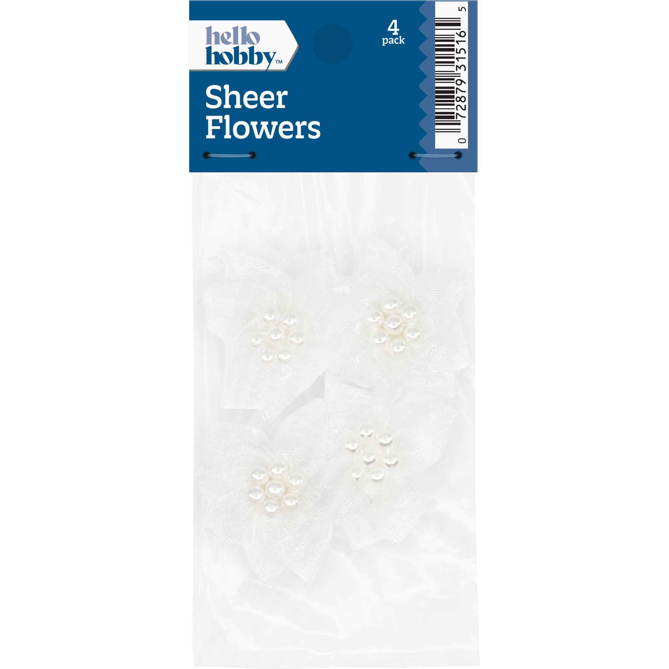 Hello Hobby Accessory Rose Flowers Sheer, White, 4 piece