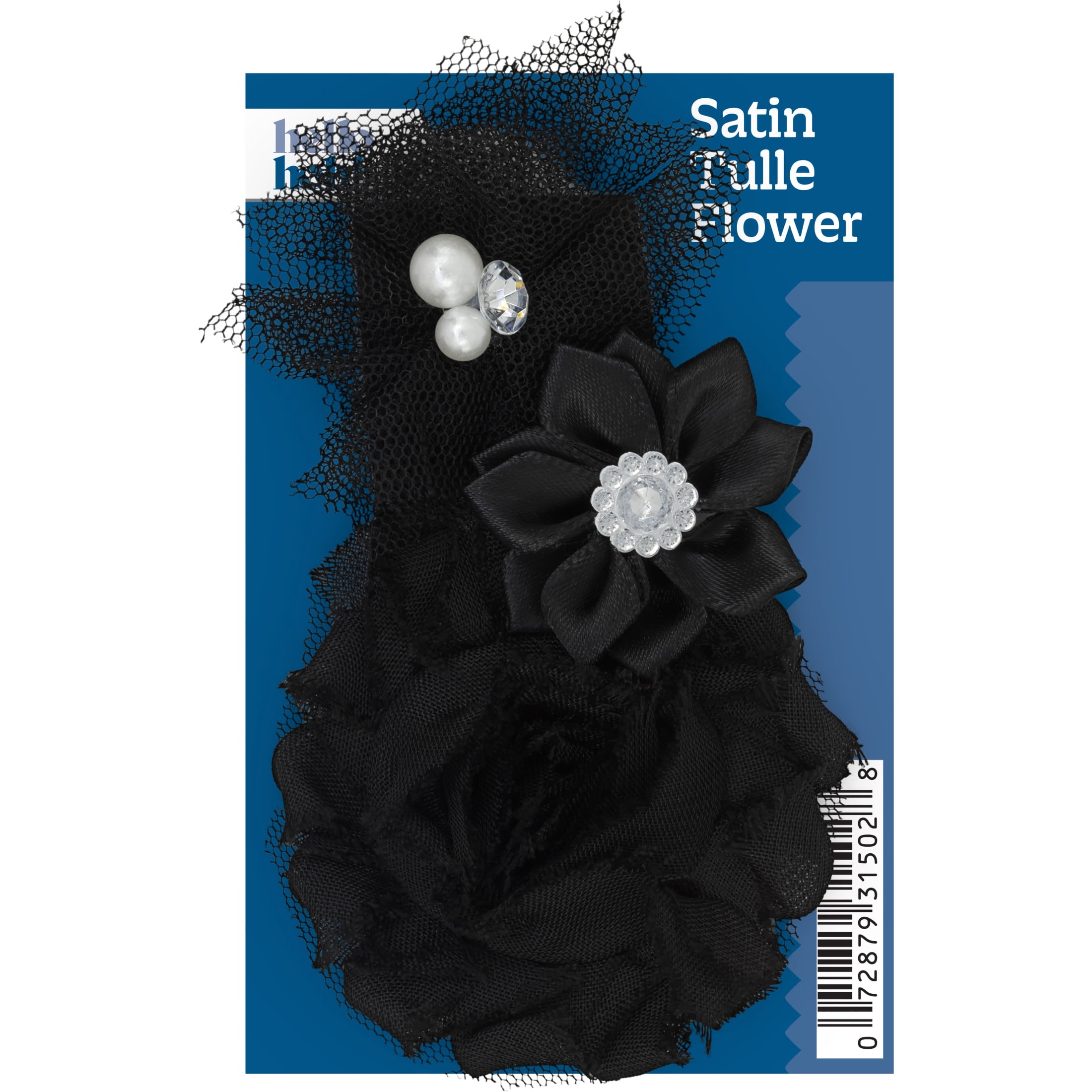 Hello Hobby Accessory Satin Flower with Tulle in Black, 1 Piece