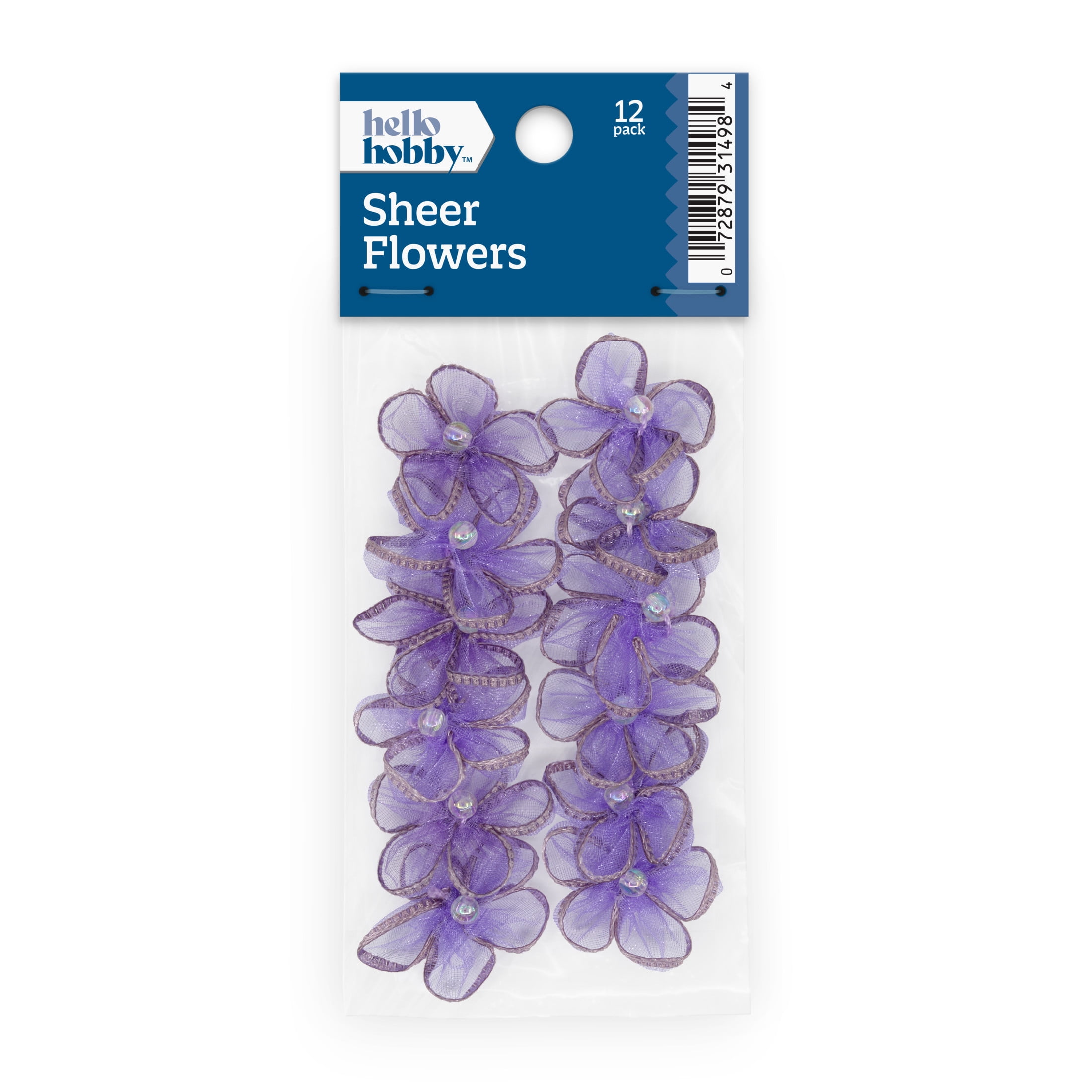 Hello Hobby Accessory Sheer Flowers, Purple, 12 piece