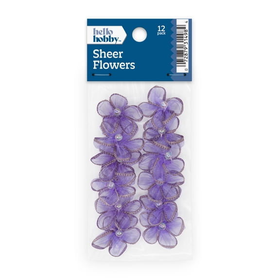 Hello Hobby Accessory Sheer Flowers, Purple, 12 piece