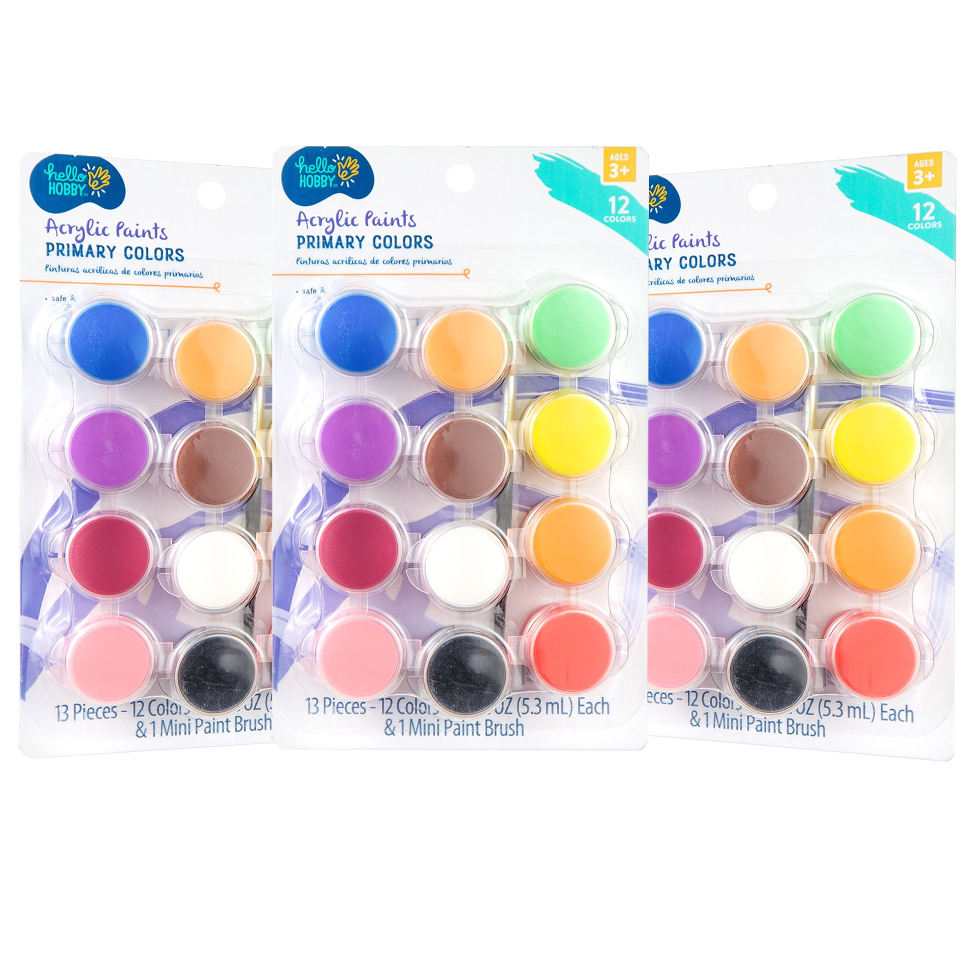 Hello Hobby Primary Colors Acrylic Paints & Paintbrush 
