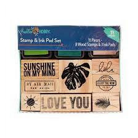 Hello Hobby Acrylic Sunshine Stamp and Ink Pad Wooden Set 11 Pieces - Reusable