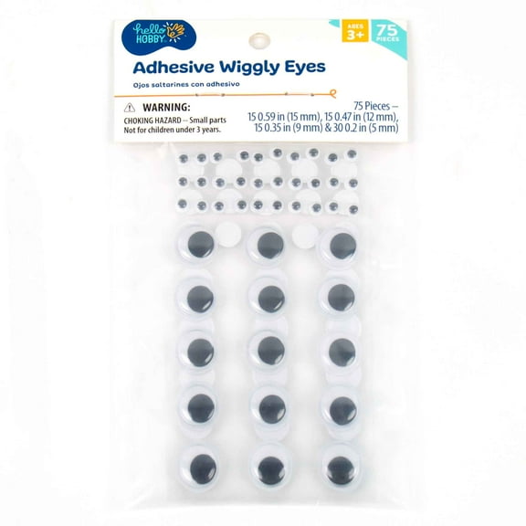 Hello Hobby Adhesive Black and White Plastic Wiggly Eyes, 75-Pack