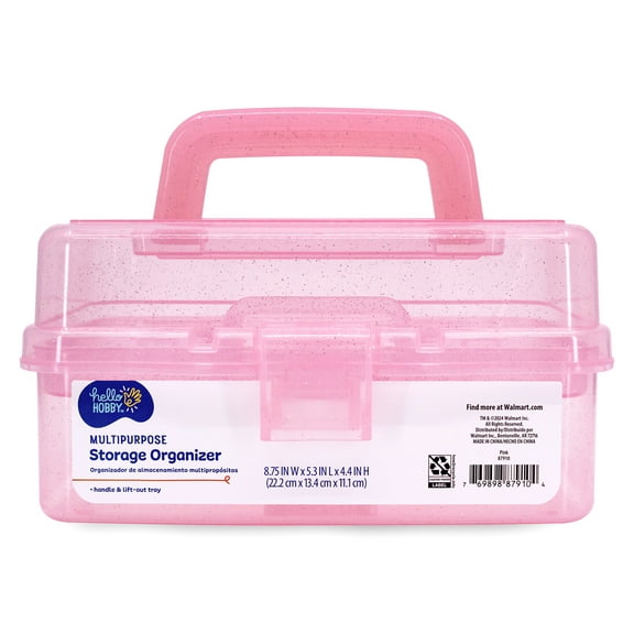 Hello Hobby Arts & Craft Storage Case with Lift Out Tray Pink with Glitter