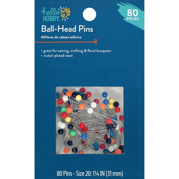Hello Hobby Assorted Color Ball-Head Steel Pins, Size 20, 80 Count
