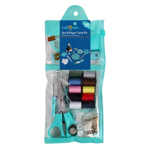 Hello Hobby Assorted Color Sew and Repair Travel Kit, 140 Pieces