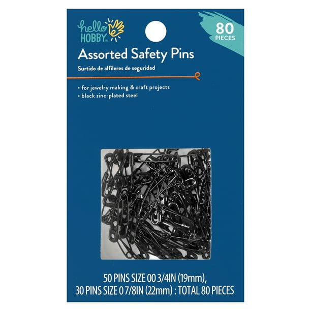 Hello Hobby Assorted Size Black Steel Safety Pins (80 Count)