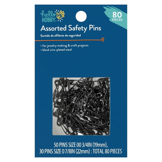 Hello Hobby Assorted Size Black Steel Safety Pins (80 Count)