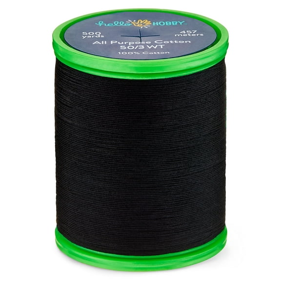 Hello Hobby Black All Purpose Cotton Thread 50/3 WT