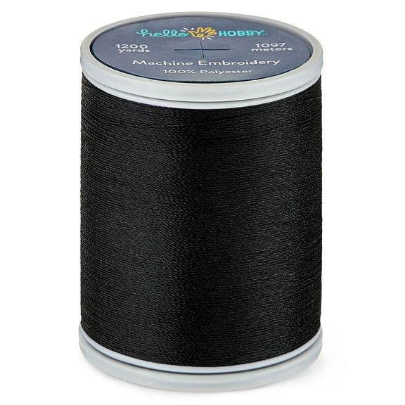 Hello Hobby Black 100% Polyester Machine Embroidery Thread, 40 WT, 1200 Yards