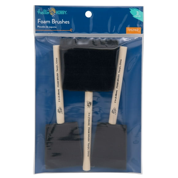 Hello Hobby Black 3pc Craft Foam Brush Set, 2" and 3", Adult, Teens