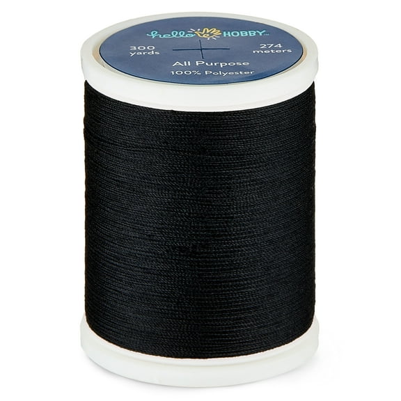 Hello Hobby Black 400 100% Polyester All Purpose Thread, 300 Yards