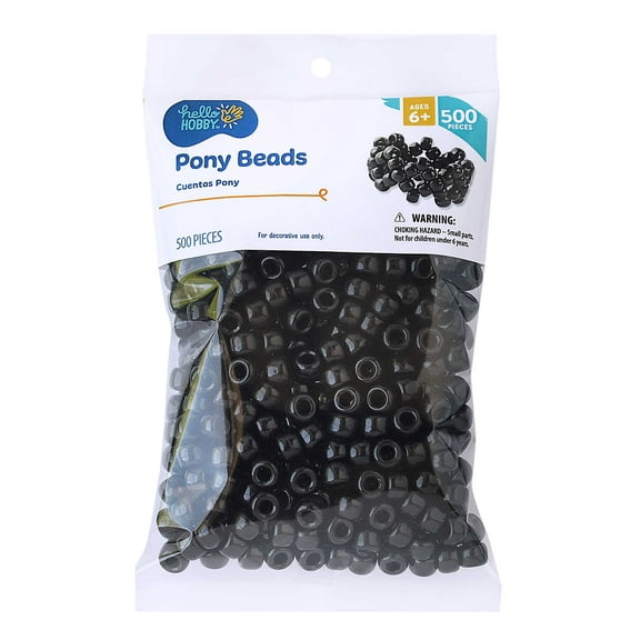 Hello Hobby Pony Bead Mix, Black, 500 Pieces, Plastic Craft Beads for Jewelry Making and DIY Projects