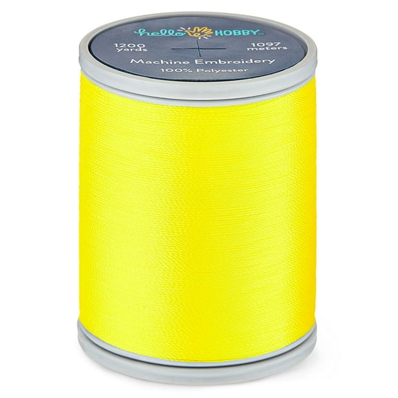 Hello Hobby Blazing Yellow 100% Polyester Machine Embroidery Thread, 40 WT, 1200 Yards