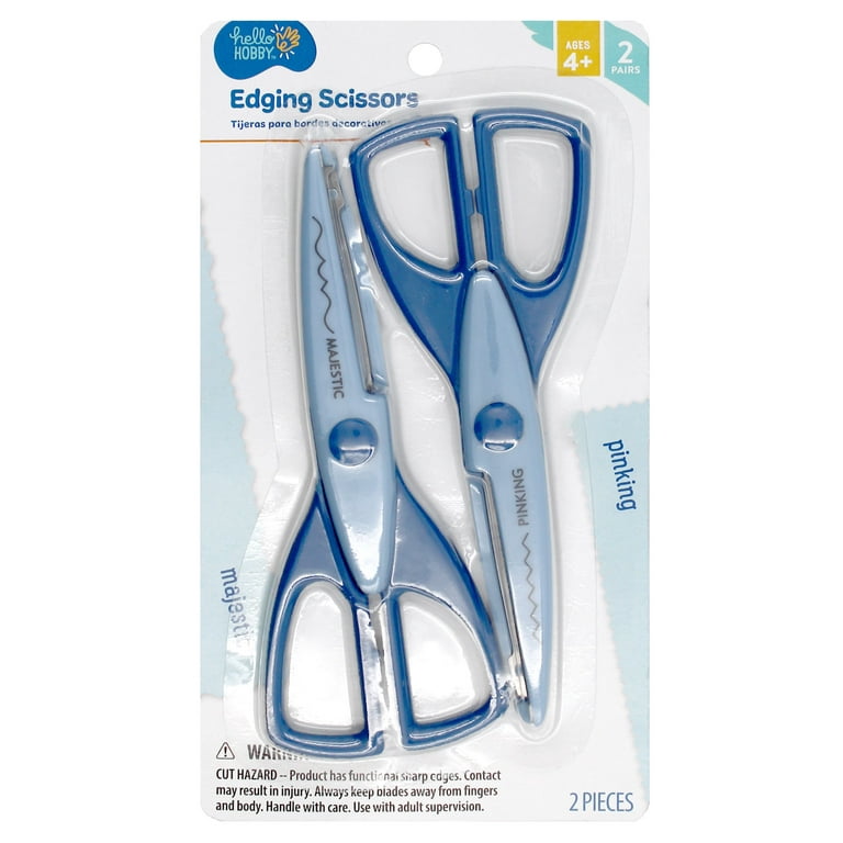 Hello Hobby Blue Stainless Steel Pinking Scissors, Zig-Zag and Scroll Edge,  2pc 