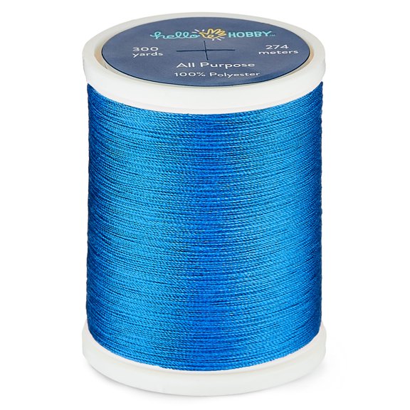 Hello Hobby Bright Blue 100% Polyester All Purpose Thread, 300 Yards