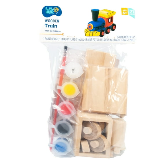 Hello Hobby Build Your Own Wood Train, 21 Pieces