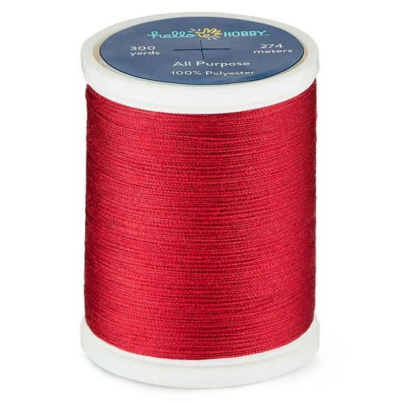 Hello Hobby Carmine Red 100% Polyester All Purpose Thread, 300 Yards