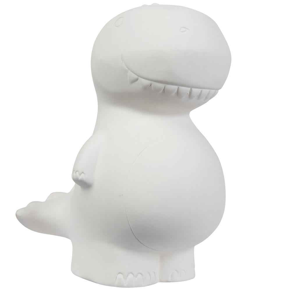 Hello Hobby Ceramic Paintable Bank T-Rex Figurine, 6.2" Height White Craft Base