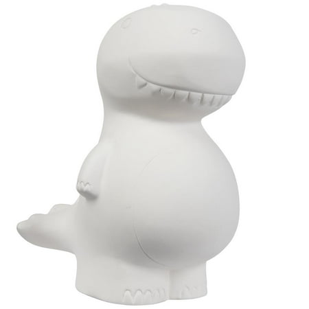 Hello Hobby Ceramic Paintable Bank T-Rex Figurine, 6.2" Height White Craft Base