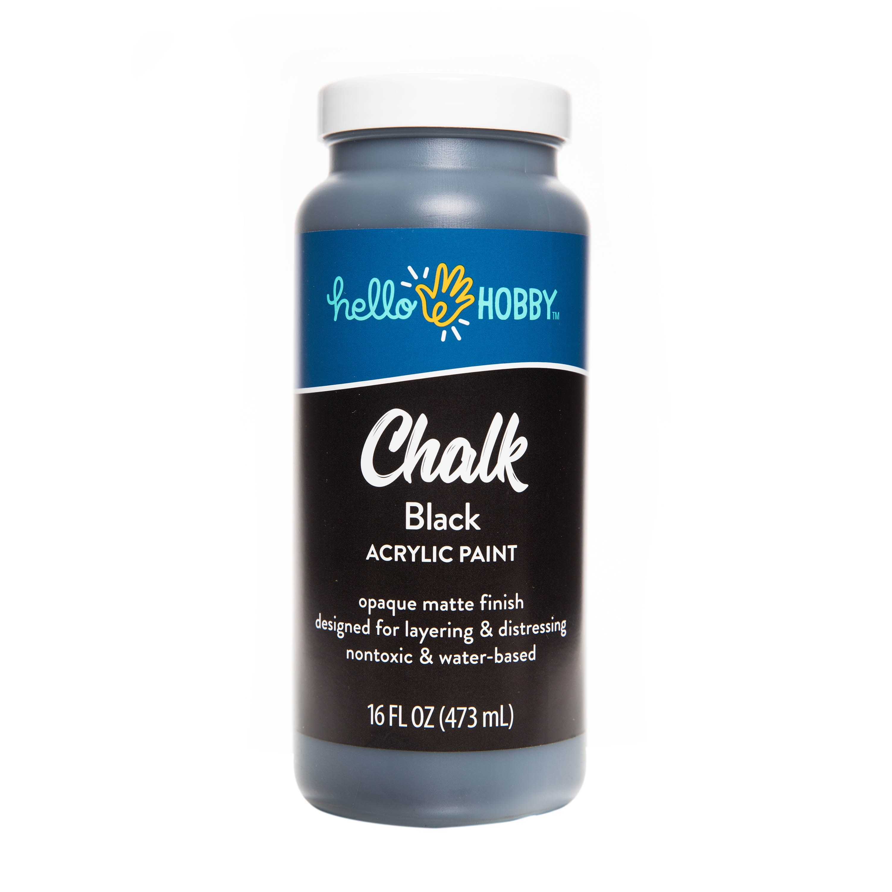 Hello Hobby Chalk Acrylic Paint, Ultra Matte, Black, 16 fl oz 40548