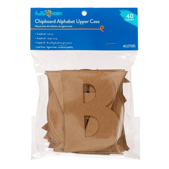 Hello Hobby Chipboard Alphabet Upper Case, 40 Pieces
