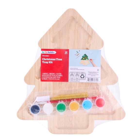 Hello Hobby Christmas Tree Tray Craft Kit, Unfinished Surface, 11.4 in x 0.47 in x 9.9 in