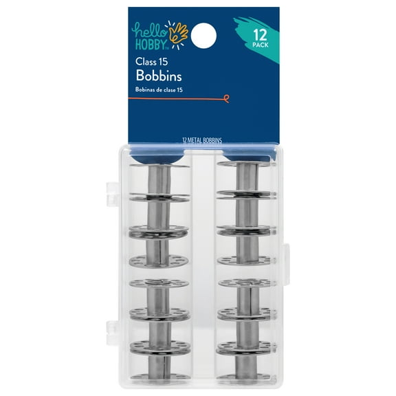 Hello Hobby Class 15 Metal Bobbins in Plastic Storage Case - 12 Count