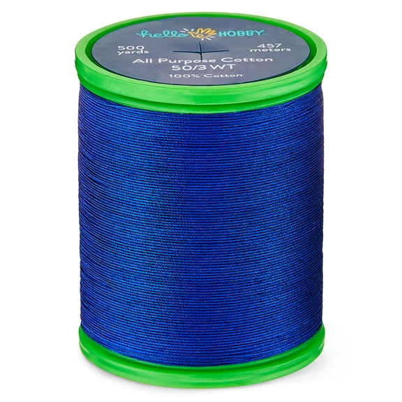 Hello Hobby Classic Blue Pima Cotton Thread, All purpose, 50/3 WT