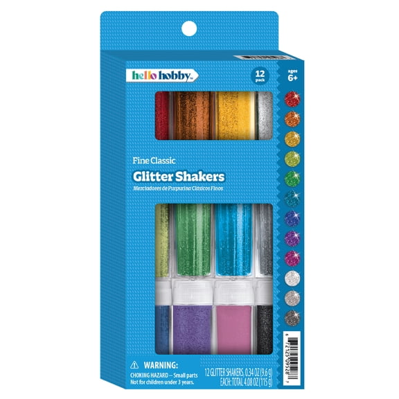Hello Hobby Classic Fine Glitter Shakers, 12 Pack