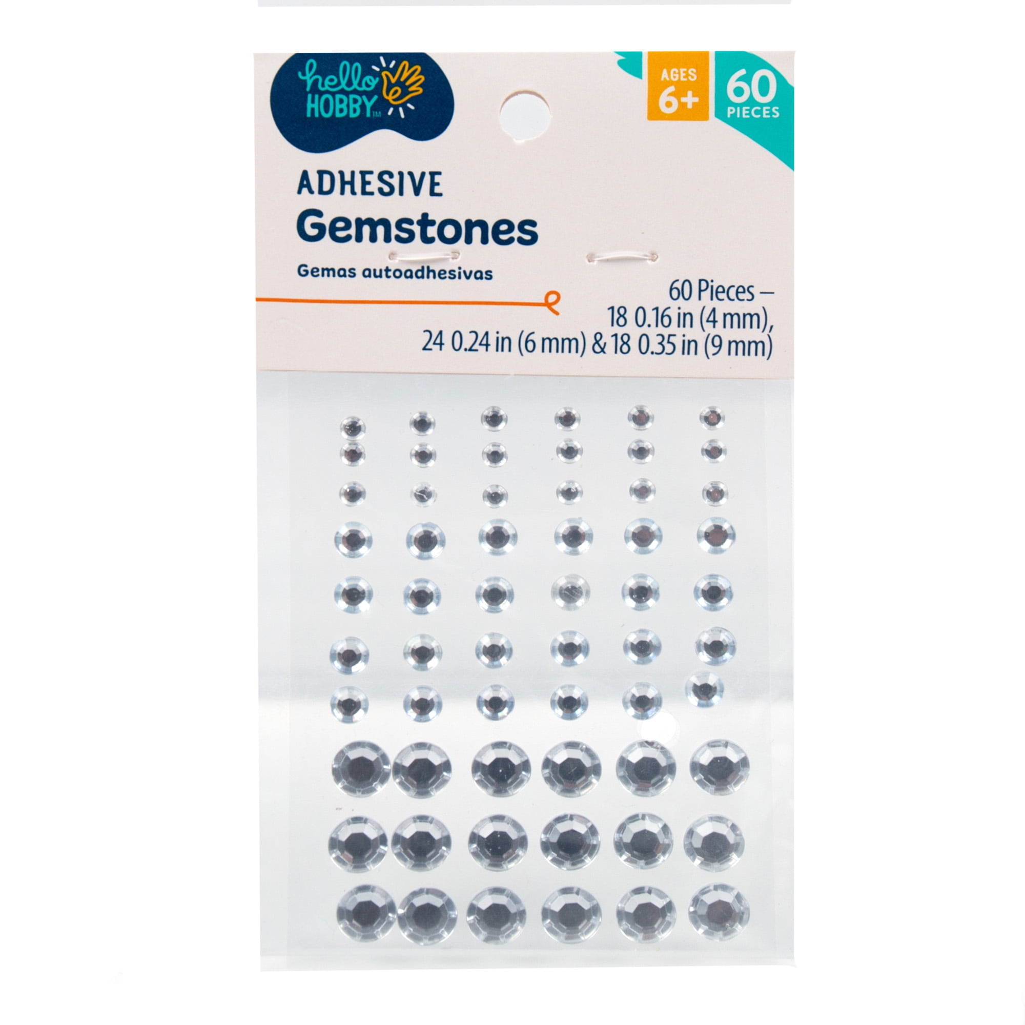 Hello Hobby Clear Adhesive Gemstones, 60 Pieces