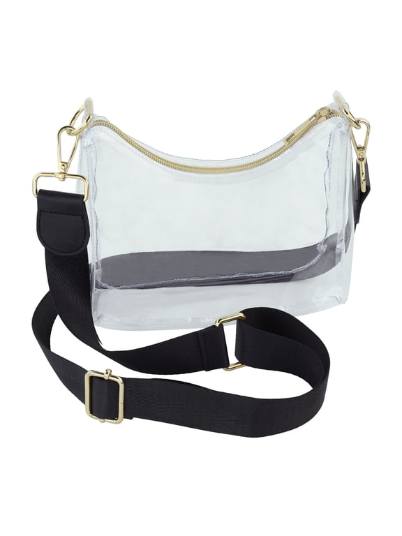 Clear Crossbody Handbag with Gold Zipper and Adjustable Strap