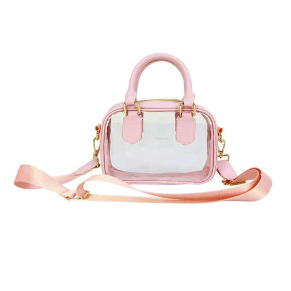 Hello Hobby Clear Handbag, Customizable Transparent Purse for Stadiums, Concerts, and Everyday Use, Pink Accents