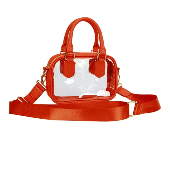 Hello Hobby Clear Handbag, Customizable Transparent Purse for Stadiums, Concerts, and Everyday Use, Red Accents