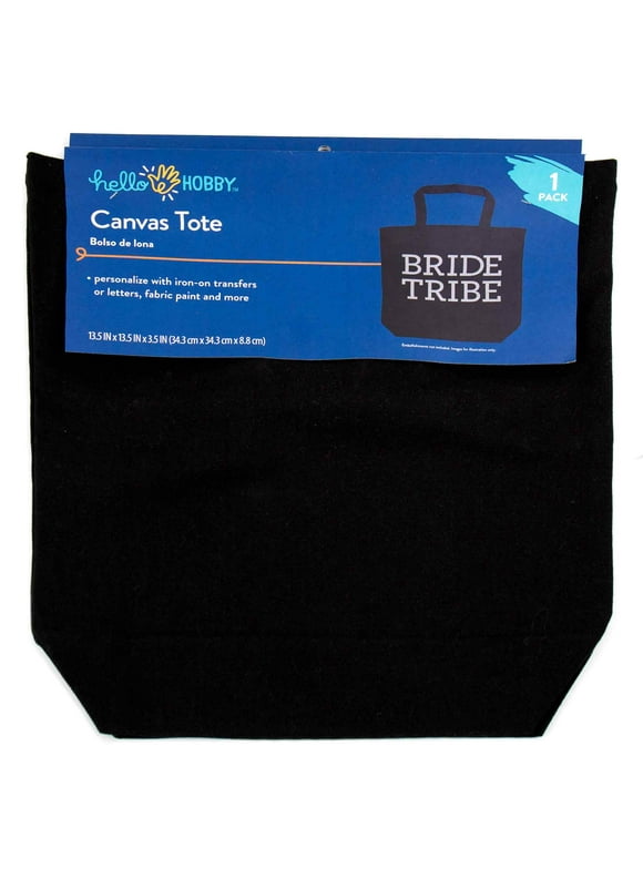 Hello Hobby Cotton Tote Bag, Black Canvas, Long Strap