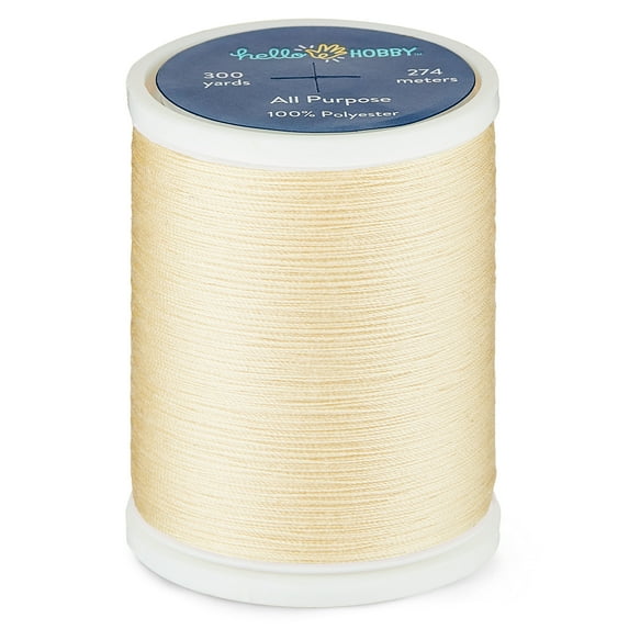 Hello Hobby Cream Off-White 100% Polyester All Purpose Thread, 300 Yards