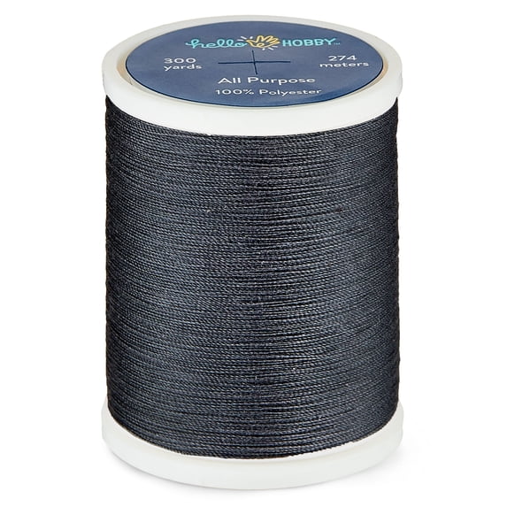 Hello Hobby Dark Metallic Gray 100% Polyester All Purpose Thread, 300 Yards