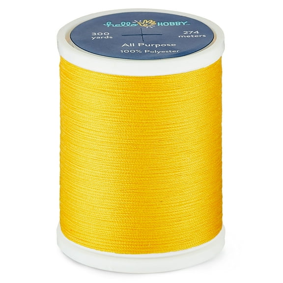 Hello Hobby Deep Yellow 100% Polyester All Purpose Thread, 300 Yards