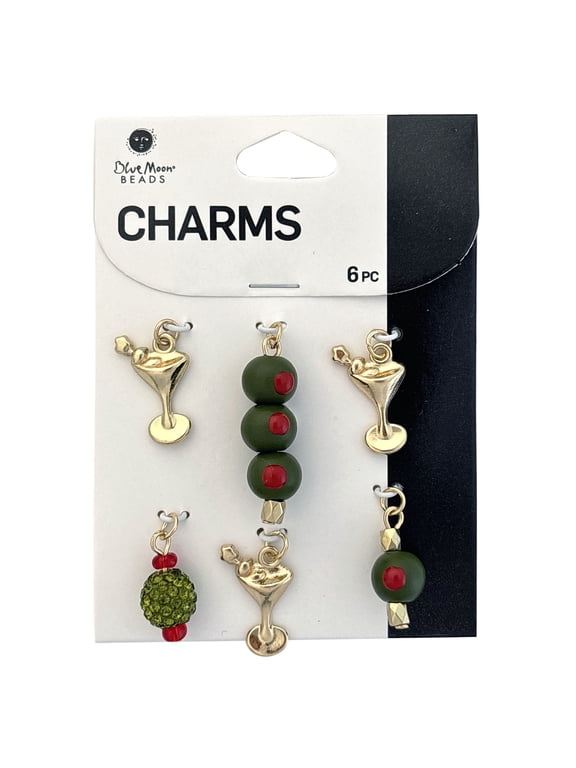 Beads Gold Plated Mixed Material Olive Martini Charms - 6 Piece