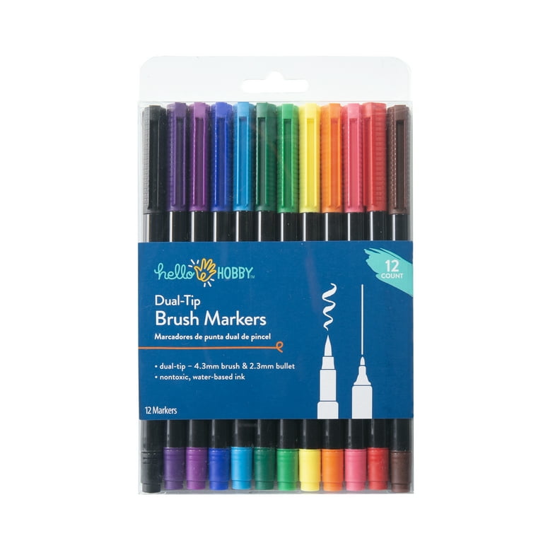 HOSTK 24pcs Double Line Outline Markers Pens and Dual Tip Brush Markers,  Self-Outline Metallic Markers, Colored Pen Fine Point & Brush Highlighters