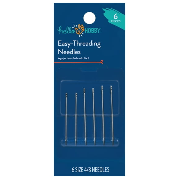 Hello Hobby Easy-Threading Steel Hand Sewing Needles, Sizes 4/8, 6 Pieces