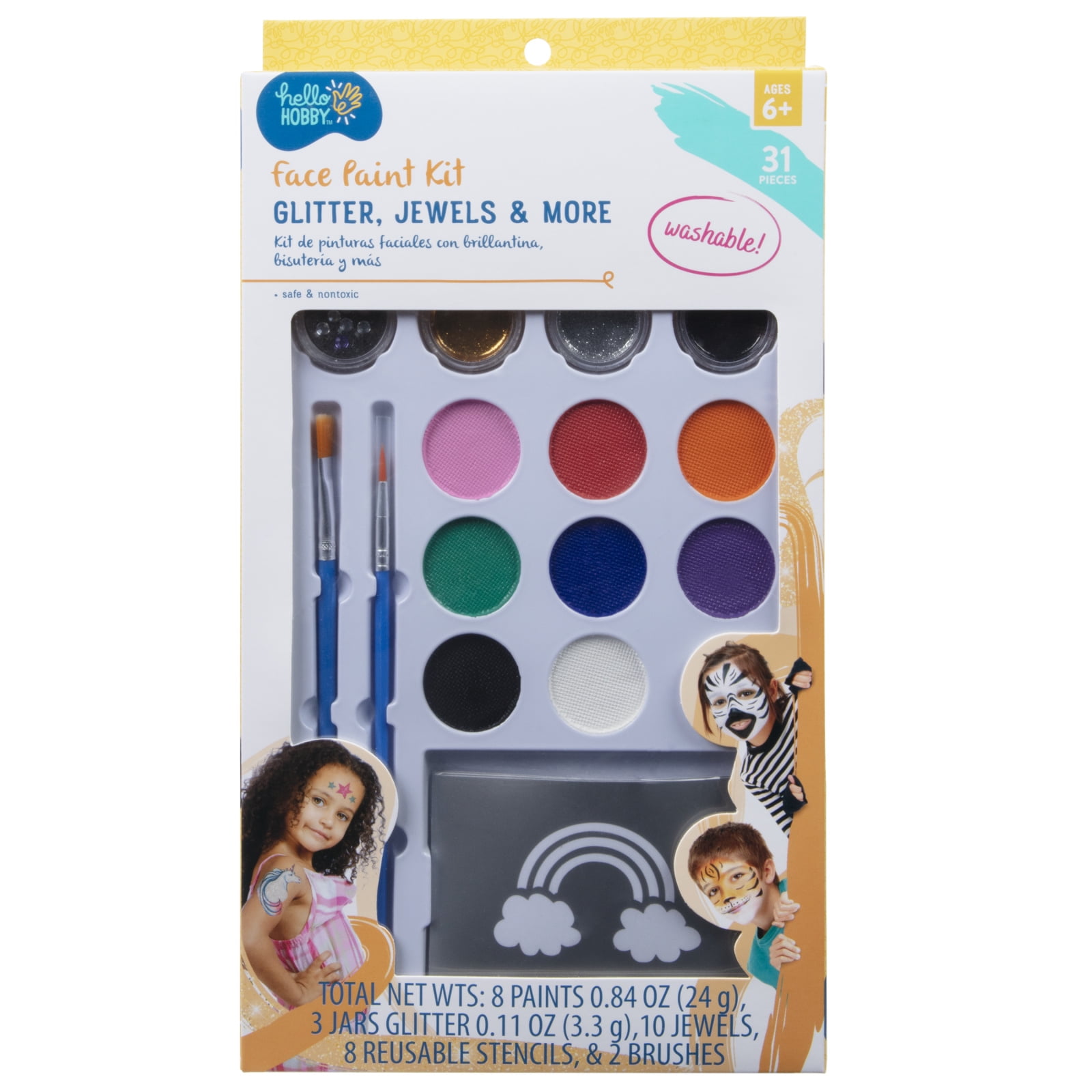 Hello Hobby Face and Body Art Face Paint, Variety Pack, Glitter