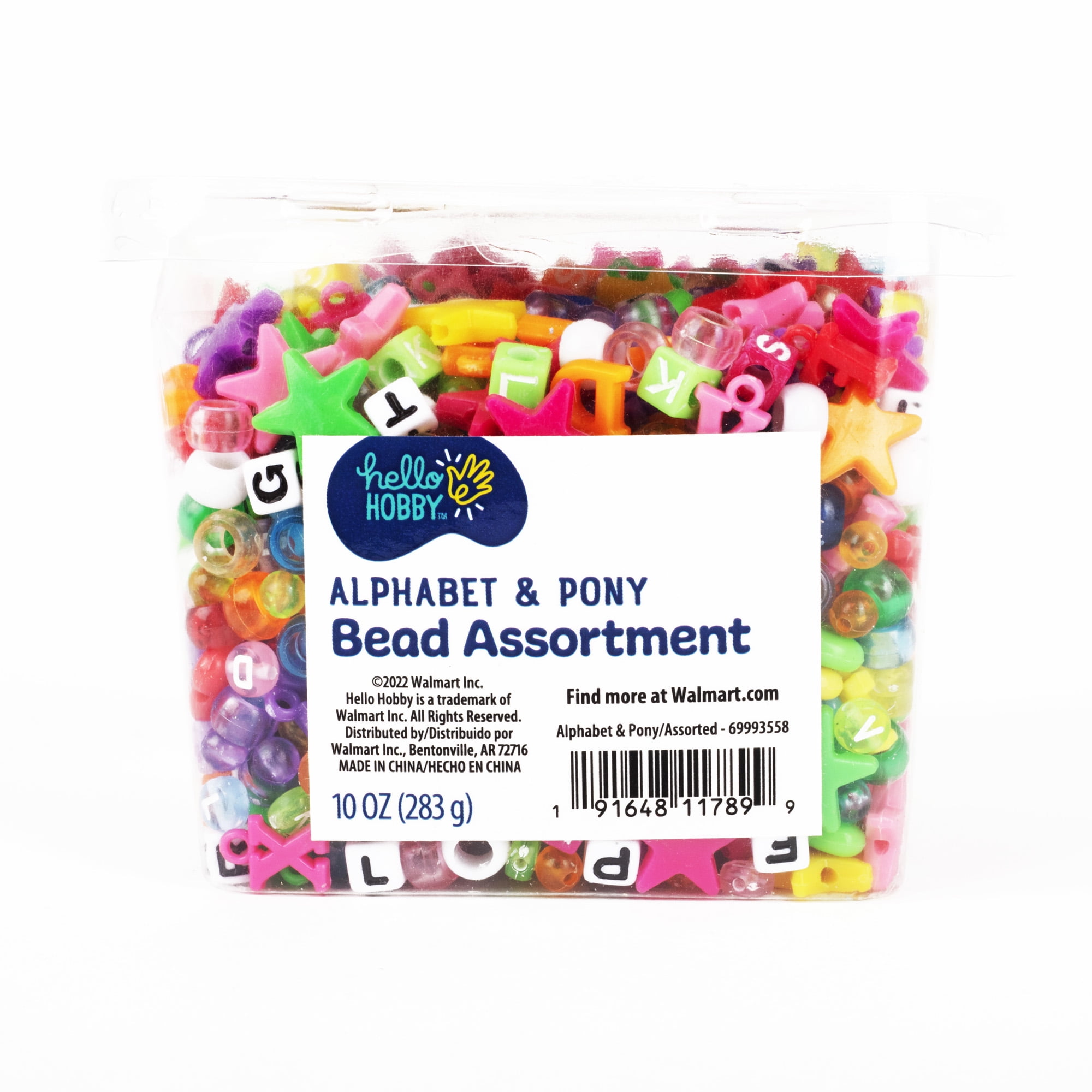 The Beadery - Alphabet Pony Bead Box - 2100 Pieces, Unisex- 9x6mm Barrel Pony Beads &10mm Round Alphabet Beads, Ushh6496, Adult Unisex, Size: 9 mm x 6